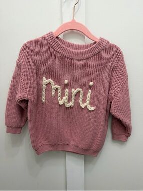 Hand embroidered “mini” Baby Cotton Blend Pink Knit Sweater